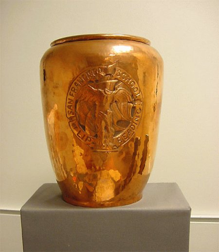 Arts and Crafts copper vase created by Dirk Van Erp