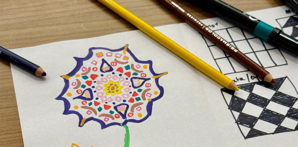 Patterned Flower Drawing at Parkside Branch Library