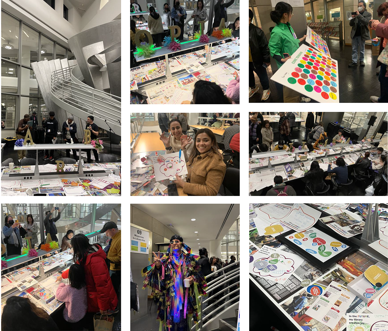 Members from the community, artists, and performers engaging in the activities during SFPL’s Night of Ideas