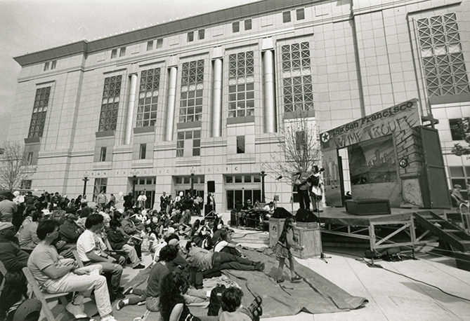 SF Public Library Opening Day with Mime Troupe. 1996 