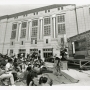 People watching S.F. Mime Troupe outside Main Library, 1996