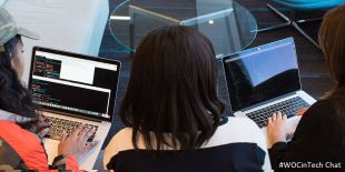 Three women coding on their laptops
