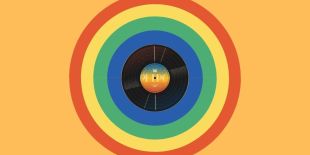 Image of a vinyl record in rainbow colors