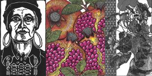 three images of wood engravings