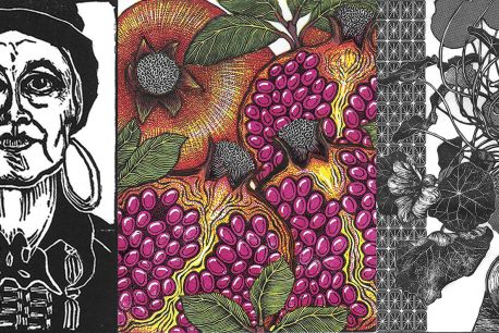 three images of wood engravings