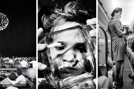 Hamburger Eyes exhibition: From left: Bill Burke, Nantasket Beach, July 4, 1973; Tamas Bernath, Vac, Hungary, 2020; Nick Slobin, Flight attendants aboard a flight from Paris to Iceland, Paris, France. 2017.