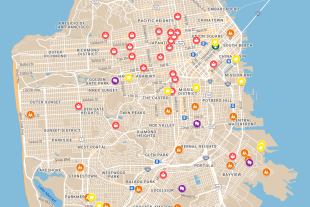Map depicting mobile outreach stops throughout San Francisco 