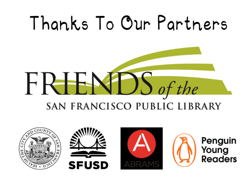 Thank you message with Friends of the SFPL, City of SF, SFUSD, Abrams, and Penguin Random House logos