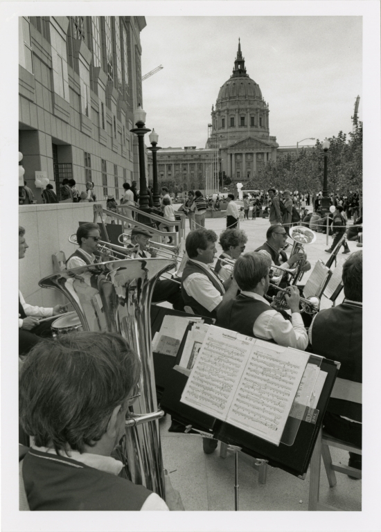 Band playing outside Main Library