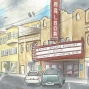 A watercolor painting of the Balboa Theater and the rest of the buildings on that block.