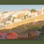 A painting shows Potrero Hill in partial sunlight
