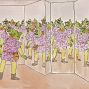 Illustration of a green monster wearing a light purple tunic, yellow tights and ankle boots staring into a hall of mirrors. The monster is mirrored 100 times.